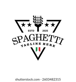 Italian spaghetti logo emblem design with fork and pasta. Logo for restaurant, business and culinary