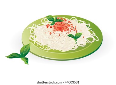Italian Spaghetti on the plate - Vector illustration