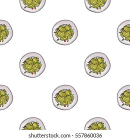 Italian spaghetti pasta icon in cartoon style isolated on white background. Italy country pattern stock vector illustration.