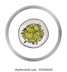 Italian spaghetti pasta icon in cartoon style isolated on white background. Italy country symbol stock vector illustration.