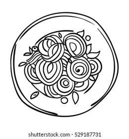 Italian spaghetti pasta icon in outline style isolated on white background. Italy country symbol stock vector illustration.
