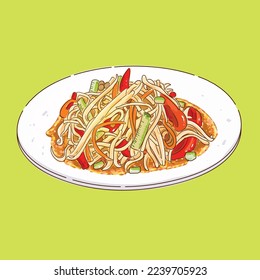 Italian spaghetti,With Vegetables Salad serve in a bowl,Vector illustration concept