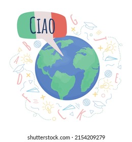 Italian speaking community 2D vector isolated illustration. Language learning flat object on cartoon background. Multilingualism colourful scene for mobile, website, presentation. Amatic SC font used