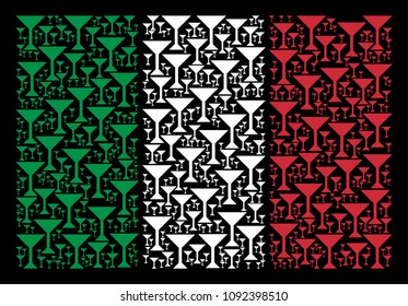 Italian state flag flat concept organized from martini glass items on a black background. Vector martini glass symbols are organized into conceptual Italy flag collage.