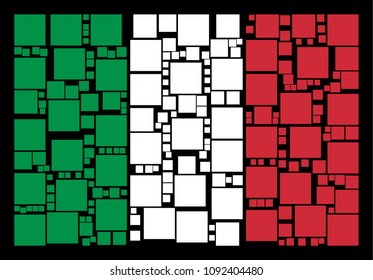 Italian state flag flat concept made from filled square items on a black background. Vector filled square symbols are combined into conceptual Italian flag composition.