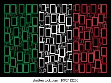 Italian state flag flat concept organized from contour rectangle icons on a black background. Vector contour rectangle symbols are organized into geometric Italian flag abstraction.