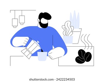 Italian style coffee isolated cartoon vector illustrations. Smiling man making Italian coffee in moka pot, hot drinks preparation at home, morning rituals, enjoying espresso vector cartoon.