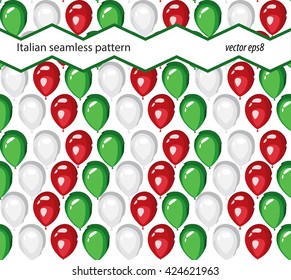 Italian style seamless pattern. Vector background. Flag and national emblem elements of Italy on balloons. For textile, web page, poster or cards design or national event invitation.