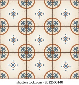 Italian style tile seamless pattern, interior design element, vector