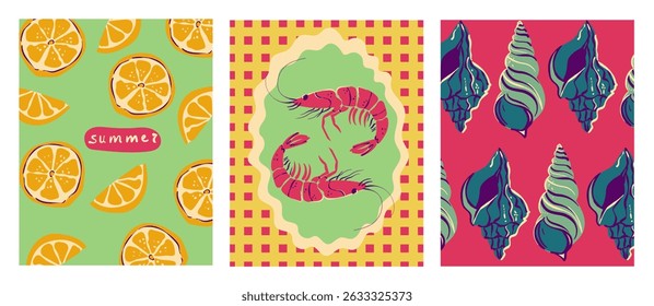 Italian style vacation hand drawn vector illustrations in mixed media collage style with doodle sketch elements.