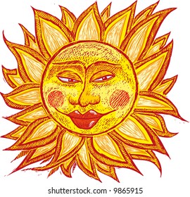 italian sun in old engrave style. Is included an Illustrator CS black and white version