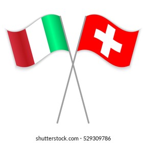 Italian and Swiss crossed flags. Italy combined with Switzerland isolated on white. Language learning, international business or travel concept.