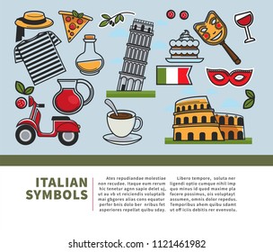 Italian symbols and text sample poster vector illustration