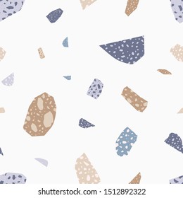 Italian terrazzo flat vector seamless pattern. Colorful stone particles geometric texture. Scattered colorful stone particles decorative background. Vintage wallpaper, wrapping paper, textile design.
