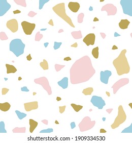 Patrón italiano de terrazo sin fisuras. Textura abstracta infinita con fragmentos de piedra repetibles de forma irregular orgánica. El suelo está de diseño. Ilustración vectorial plana aislada en fondo blanco