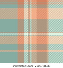 Italian textile plaid background, layer seamless tartan check. Crossed fabric vector pattern texture in orange and pastel colors palette.