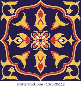 Italian tile pattern vector with baroque ornaments. Portuguese azulejo, mexican talavera, sicily majolica motif. Tiled texture element for ceramic kitchen wall or bathroom mosaic floor.