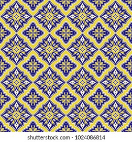 Italian tile pattern vector seamless with flower ornaments. Portuguese azulejo, mexican talavera, italy sicily majolica, spanish motifs. Texture for ceramic kitchen wall or bathroom mosaic floor.