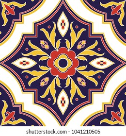 Italian tile pattern vector seamless with flower ornaments. Portuguese azulejo, mexican talavera, spanish or italy majolica. Tiled element texture for ceramic kitchen wall or bathroom mosaic floor.