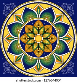 Italian tile pattern vector seamless with peacock feathers ornament. Portugal azulejos, mexican talavera, sicily majolica or spanish ceramic. Texture background for kitchen mosaic or bathroom floor.