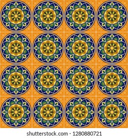 Italian tile pattern vector seamless with floral ornament. Portugal azulejos, mexican talavera, sicily majolica or spanish ceramic motif. Mosaic texture background for kitchen wall or bathroom floor.