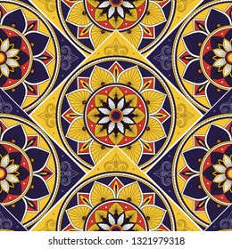 Italian tile pattern vector seamless with vintage scale motifs. Portuguese azulejos, mexican talavera, spanish, italy sicily majolica or moroccan ceramic. Texture for wallpaper or kitchen floor.