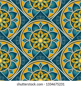 Italian tile pattern vector seamless with parquet floral ornament. Portugal azulejos, mexican talavera, venetian, sicily majolica or spanish ceramic. Background for kitchen wall or bathroom floor.