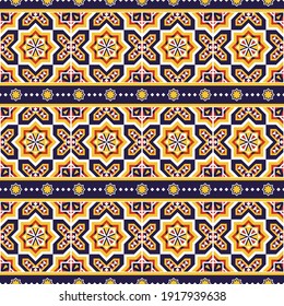 Italian tile pattern vector seamless with border arabesque ornaments. Sicily majolica, Moroccan ceramic, Spanish mosaic, Portuguese azulejo, Mexican talavera, Mediterranean texture design.