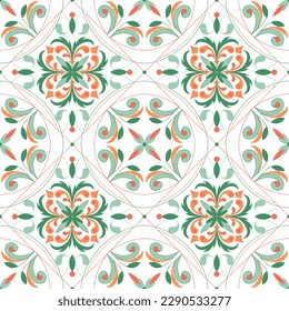 Italian tile pattern vector seamless with vintage ornaments. Portuguese azulejos, mexican talavera, italy sicily majolica motifs. Tiled texture for ceramic kitchen wall or bathroom mosaic floor