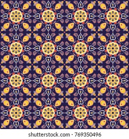 Italian tile pattern vector with vintage ornaments. Portuguese azulejo, mexican talavera, spanish or sicily majolica, moroccan motif. Tiled texture background for kitchen or bathroom flooring ceramic.