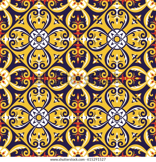 Italian Tiles Pattern Vector Blue Red Stock Vector (Royalty Free) 615291527