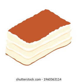 Italian tiramisu dessert isolated on white background. Isometric view. Vector