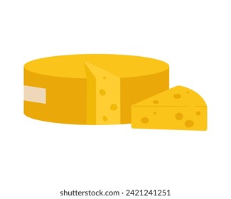 Queso tradicional italiano. Ilustración vectorial de la caricatura de queso lechero de Italia, entero y en rodaja