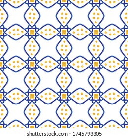 Italian traditional clay tile ornament, hand painted ornament, seamless pattern, vector