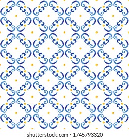 Italian traditional clay tile ornament, hand painted ornament, seamless pattern, vector