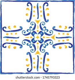 Italian traditional clay tile ornament, hand painted ornament, seamless pattern, vector