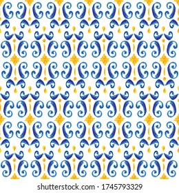 Italian traditional clay tile ornament, hand painted ornament, seamless pattern, vector