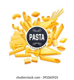 Italian Traditional Dry Pasta Varieties Pictogram For Product Package Label Title Or Advertisement Background Realistic Vector Illustration