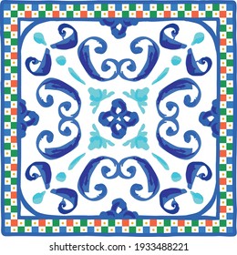 Italian traditional floral seamless pattern, tile ornament, vector design