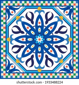 Italian traditional floral seamless pattern, tile ornament, vector design