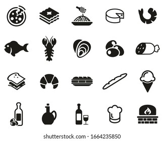 Italian Traditional Food & Culture Icons Black & White Set Big
