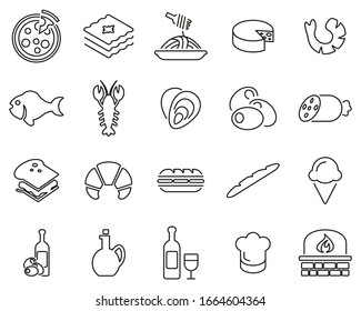 Italian Traditional Food & Culture Icons Black & White Thin Line Set Big