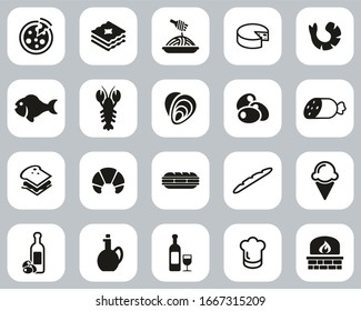 Italian Traditional Food & Culture Icons Black & White Flat Design Set Big