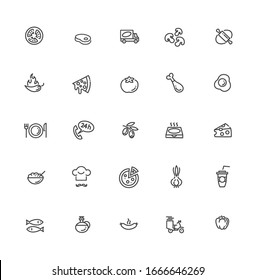 Italian traditional pizza vector outline icons set