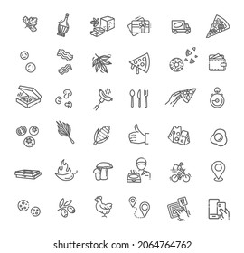 Italian traditional pizza vector outline icons set. Ingredients