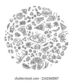 Italian traditional pizza vector outline icons set