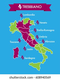 Italian trebbiano grape regions vector illustration