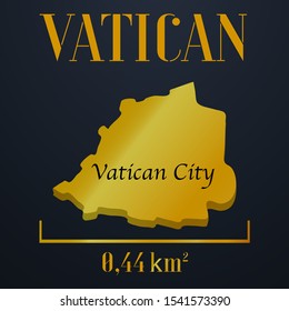 Italian Vatican golden 3d solid country outline silhouette, realistic piece of world map template, for infographic, vector illustration, isolated object, background. From countries set