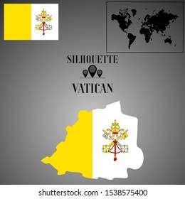 Italian Vatican outline world map silhouette vector illustration, creative design background, national country flag, objects, element, symbols from countries all continents set.