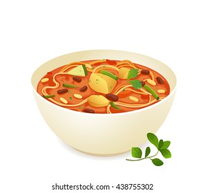 Italian vegetable soup minestrone isolated on white.